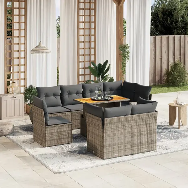 Gossi set canapele de gradina, 9 piese, cu perne, gri, poliratan