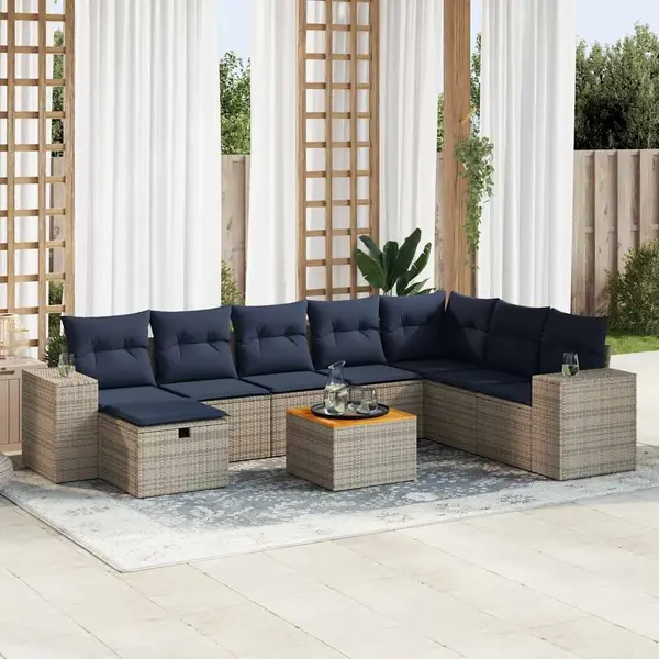 Gossi set canapele de gradina, 9 piese, cu perne, gri, poliratan
