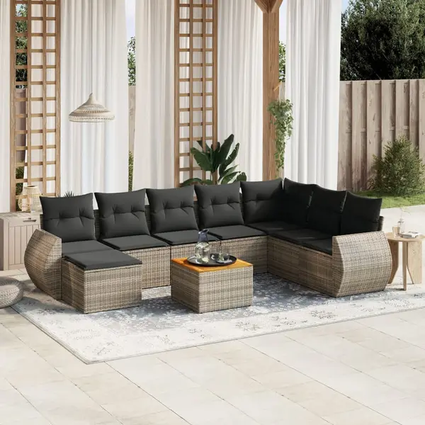 Gossi set canapele de gradina, 9 piese, cu perne, gri, poliratan