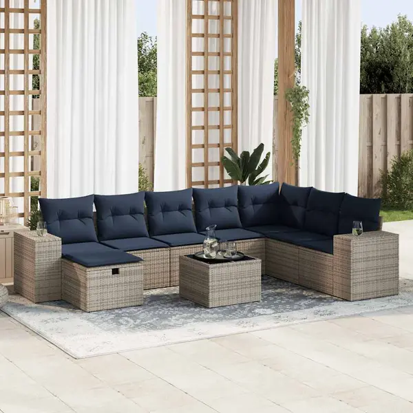 Gossi set canapele de gradina, 9 piese, cu perne, gri, poliratan