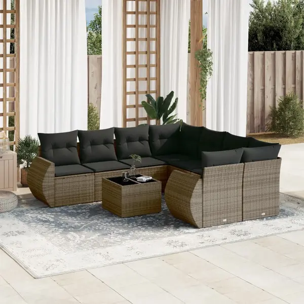 Gossi set canapele de gradina, 9 piese, cu perne, gri, poliratan