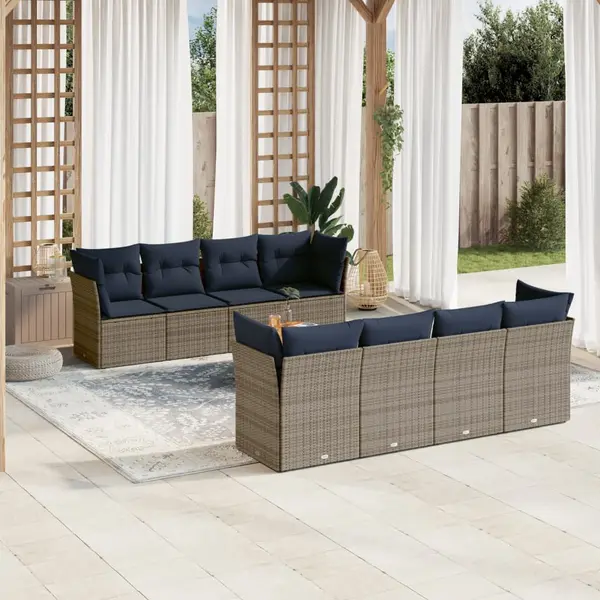 Gossi set canapele de gradina, 9 piese, cu perne, gri, poliratan