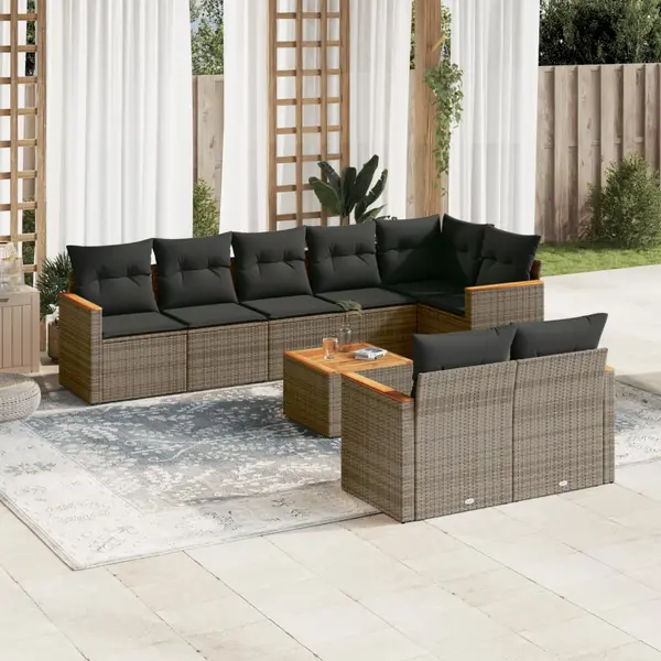 Gossi set canapele de gradina, 9 piese, cu perne, gri, poliratan