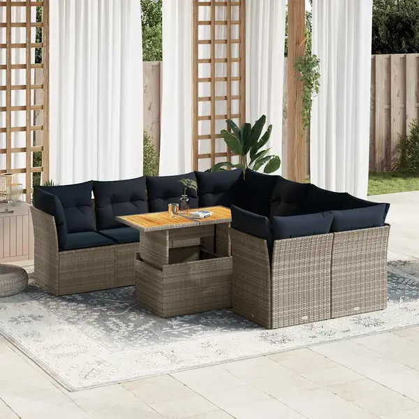 Gossi set canapele de gradina, 9 piese, cu perne, gri, poliratan