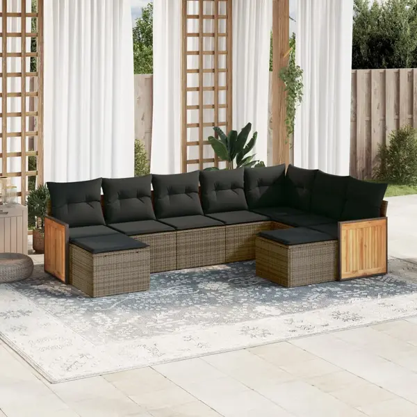 Gossi set canapele de gradina, 9 piese, cu perne, gri, poliratan