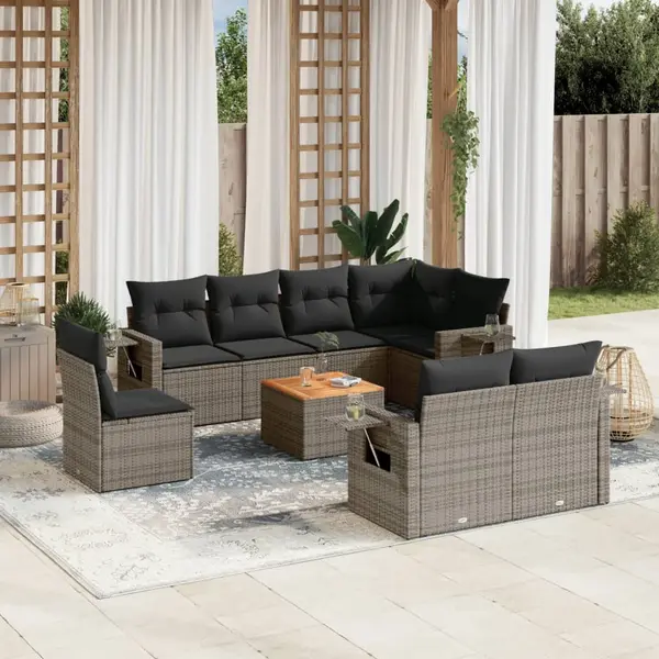 Gossi set canapele de gradina, 9 piese, cu perne, gri, poliratan