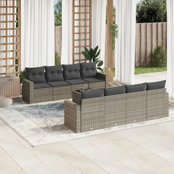 Gossi set canapele de gradina, 9 piese, cu perne, gri, poliratan