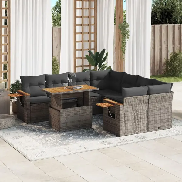 Gossi set canapele de gradina, 9 piese, cu perne, gri, poliratan