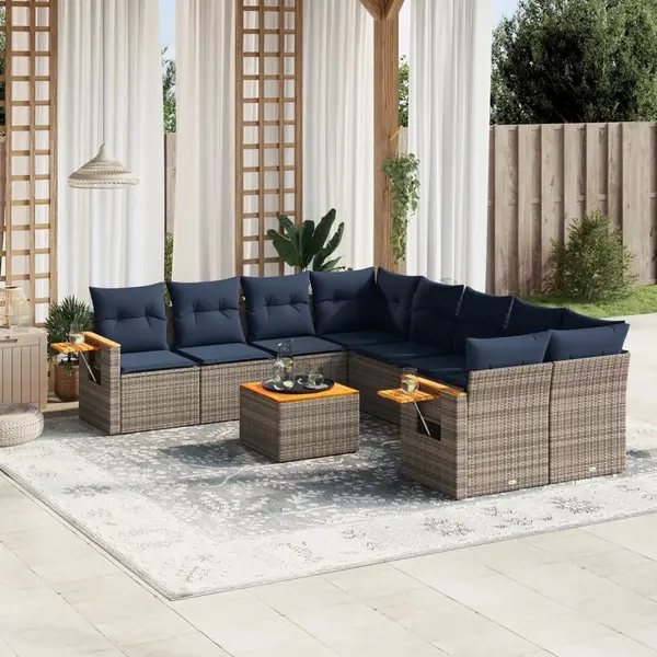 Gossi set canapele de gradina, 9 piese, cu perne, gri, poliratan