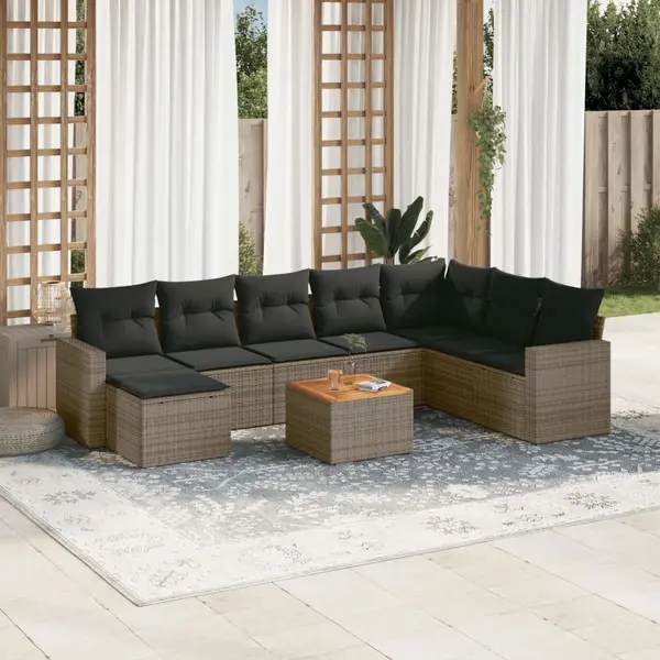 Gossi set canapele de gradina, 9 piese, cu perne, gri, poliratan