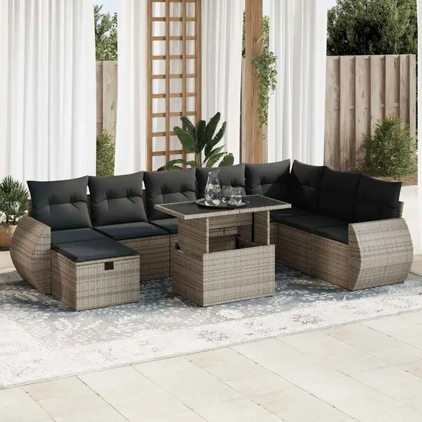 Gossi set canapele de gradina, 9 piese, cu perne, gri, poliratan