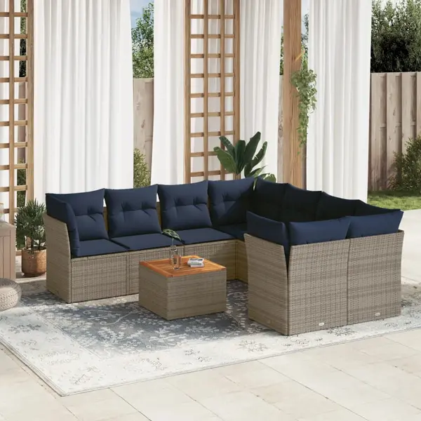 Gossi set canapele de gradina, 9 piese, cu perne, gri, poliratan