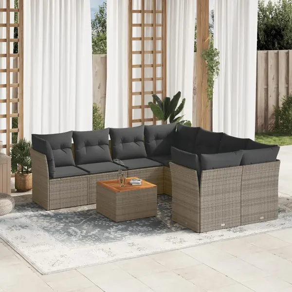 Gossi set canapele de gradina, 9 piese, cu perne, gri, poliratan