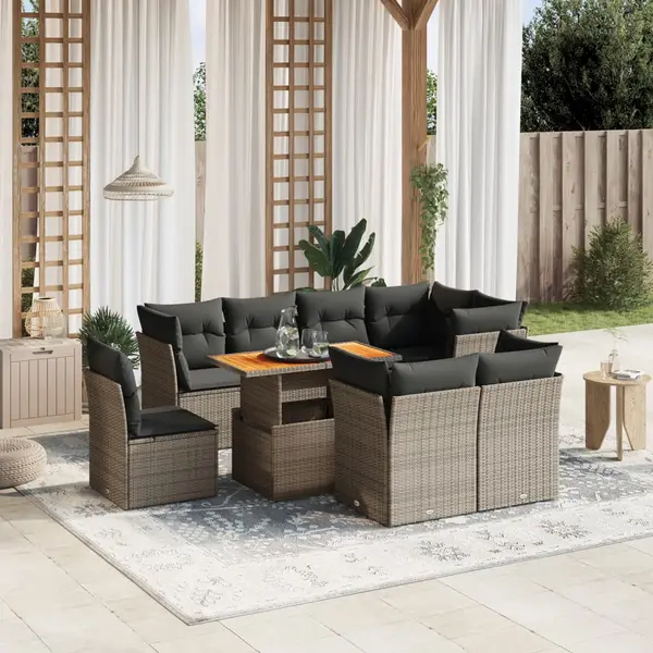 Gossi set canapele de gradina, 9 piese, cu perne, gri, poliratan