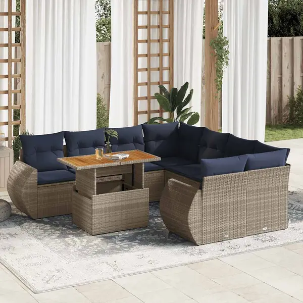 Gossi set canapele de gradina, 9 piese, cu perne, gri, poliratan