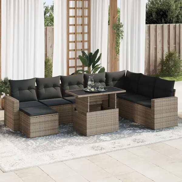 Gossi set canapele de gradina, 9 piese, cu perne, gri, poliratan