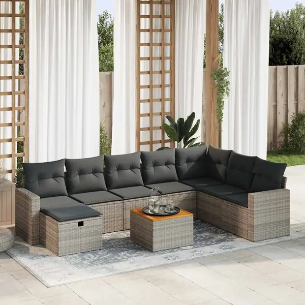 Gossi set canapele de gradina, 9 piese, cu perne, gri, poliratan