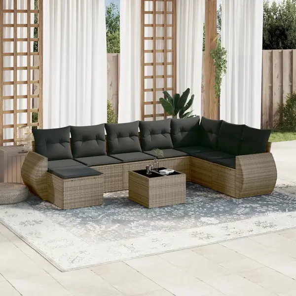 Gossi set canapele de gradina, 9 piese, cu perne, gri, poliratan