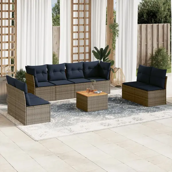 Gossi set canapele de gradina, 9 piese, cu perne, gri, poliratan