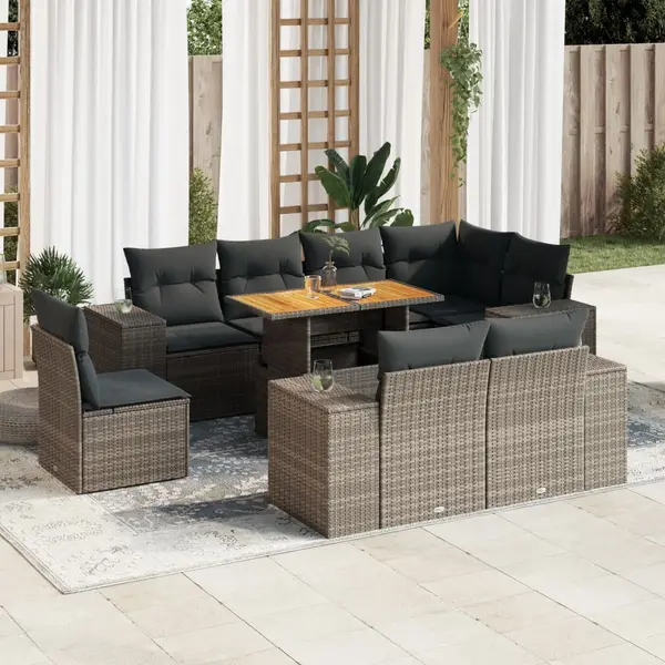 Gossi set canapele de gradina, 9 piese, cu perne, gri, poliratan