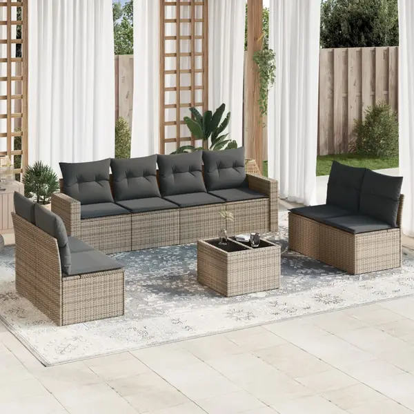Gossi set canapele de gradina, 9 piese, cu perne, gri, poliratan