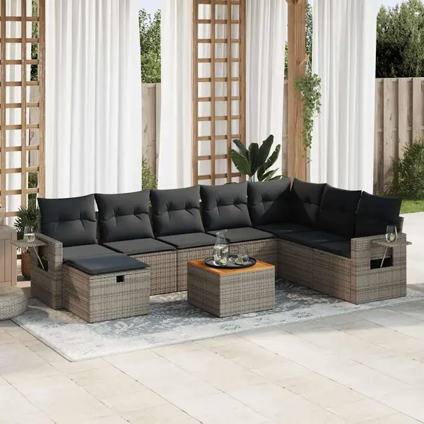Gossi set canapele de gradina, 9 piese, cu perne, gri, poliratan