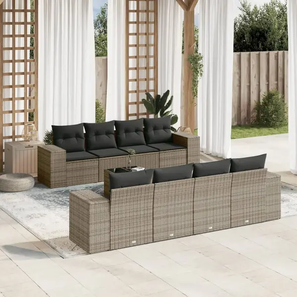 Gossi set canapele de gradina, 9 piese, cu perne, gri, poliratan
