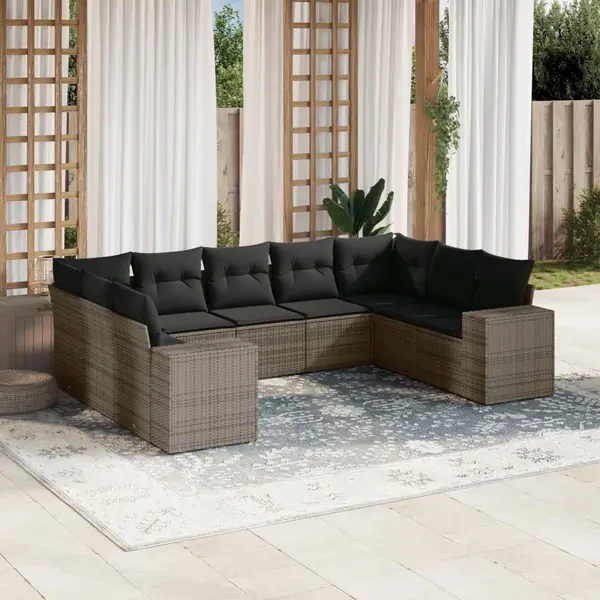 Gossi set canapele de gradina, 9 piese, cu perne, gri, poliratan