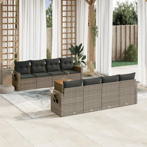 Gossi set canapele de gradina, 9 piese, cu perne, gri, poliratan