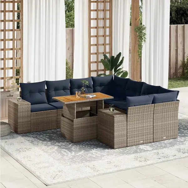 Gossi set canapele de gradina, 9 piese, cu perne, gri, poliratan