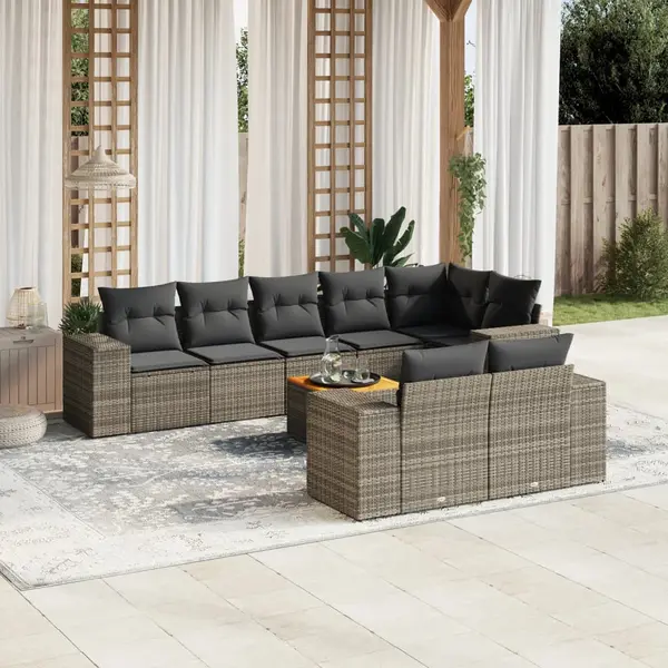Gossi set canapele de gradina, 9 piese, cu perne, gri, poliratan