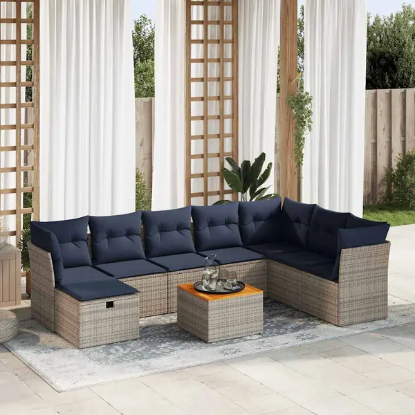 Gossi set canapele de gradina, 9 piese, cu perne, gri, poliratan