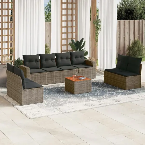 Gossi set canapele de gradina, 9 piese, cu perne, gri, poliratan