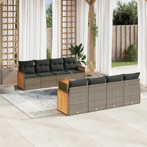 Gossi set canapele de gradina, 9 piese, cu perne, gri, poliratan
