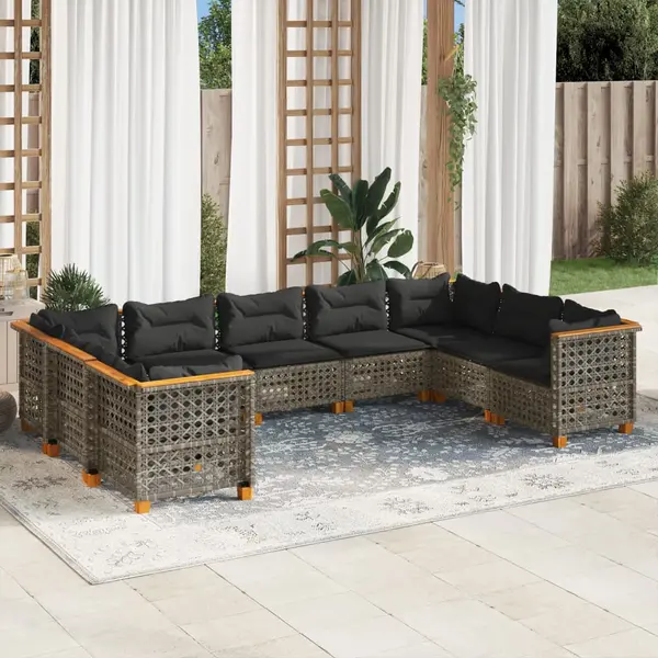 Gossi set canapele de gradina, 9 piese, cu perne, gri, poliratan