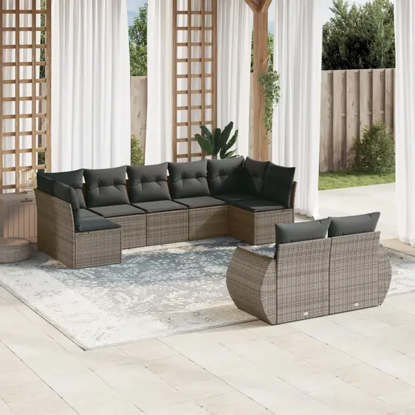 Gossi set canapele de gradina, 9 piese, cu perne, gri, poliratan