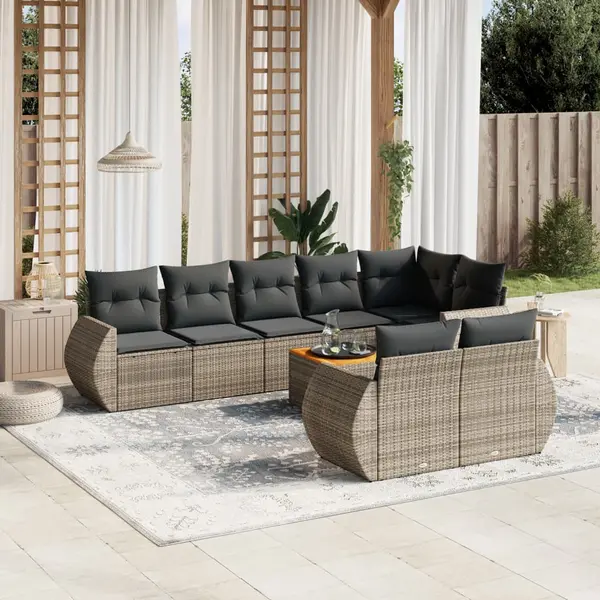 Gossi set canapele de gradina, 9 piese, cu perne, gri, poliratan