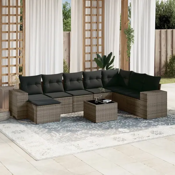 Gossi set canapele de gradina, 9 piese, cu perne, gri, poliratan