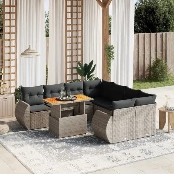 Gossi set canapele de gradina, 9 piese, cu perne, gri, poliratan