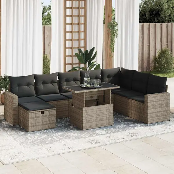 Gossi set canapele de gradina, 9 piese, cu perne, gri, poliratan