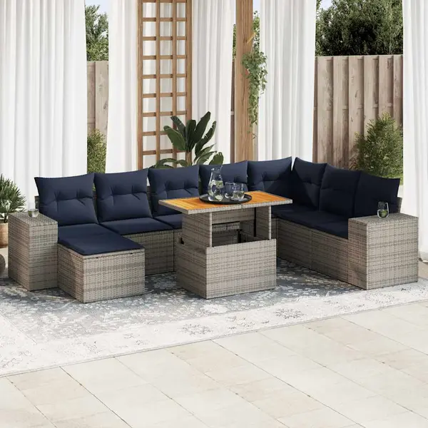 Gossi set canapele de gradina, 9 piese, cu perne, gri, poliratan