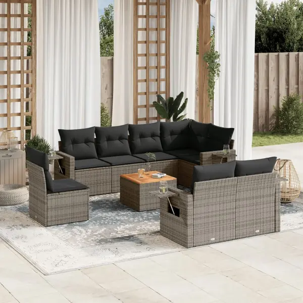 Gossi set canapele de gradina, 9 piese, cu perne, gri, poliratan