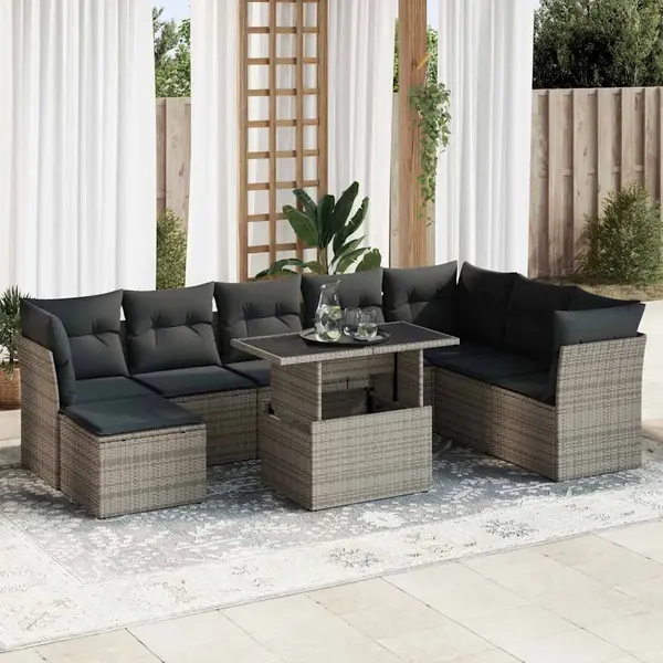 Gossi set canapele de gradina, 9 piese, cu perne, gri, poliratan