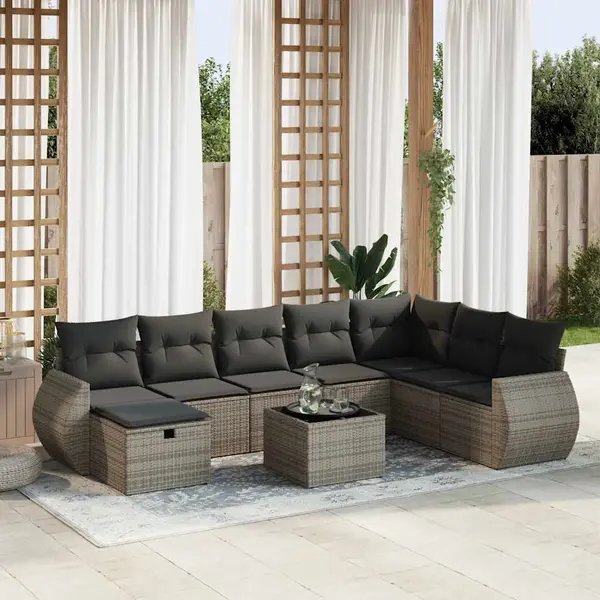 Gossi set canapele de gradina, 9 piese, cu perne, gri, poliratan
