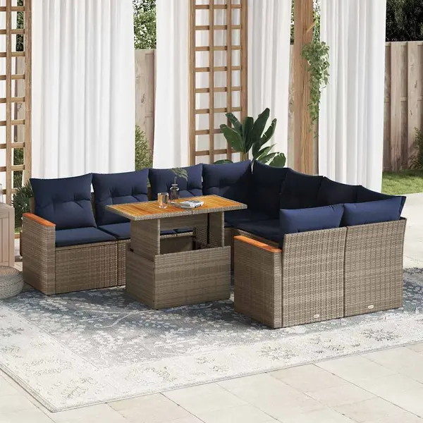 Gossi set canapele de gradina, 9 piese, cu perne, gri, poliratan