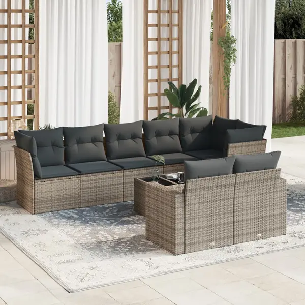 Gossi set canapele de gradina, 9 piese, cu perne, gri, poliratan