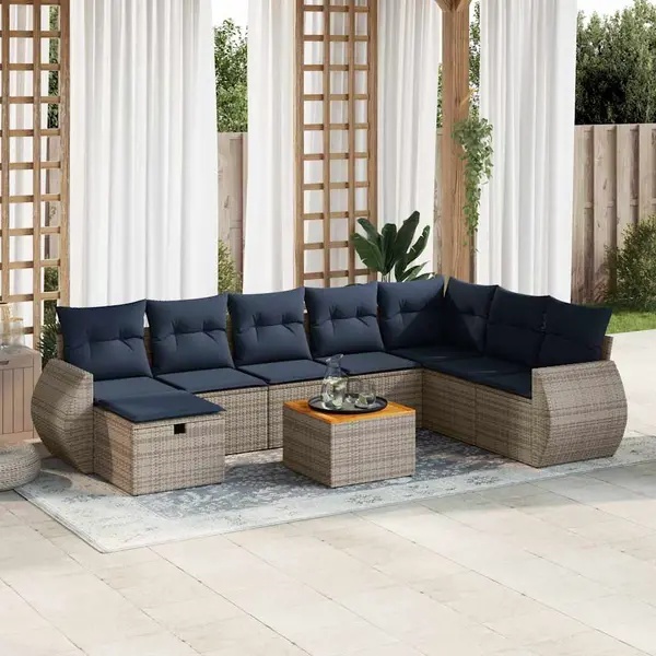Gossi set canapele de gradina, 9 piese, cu perne, gri, poliratan
