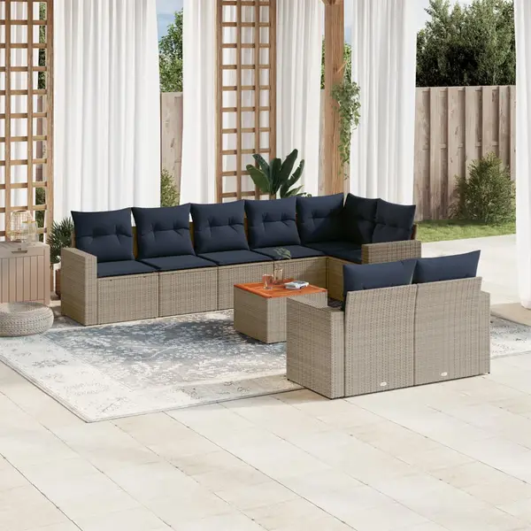 Gossi set canapele de gradina, 9 piese, cu perne, gri, poliratan