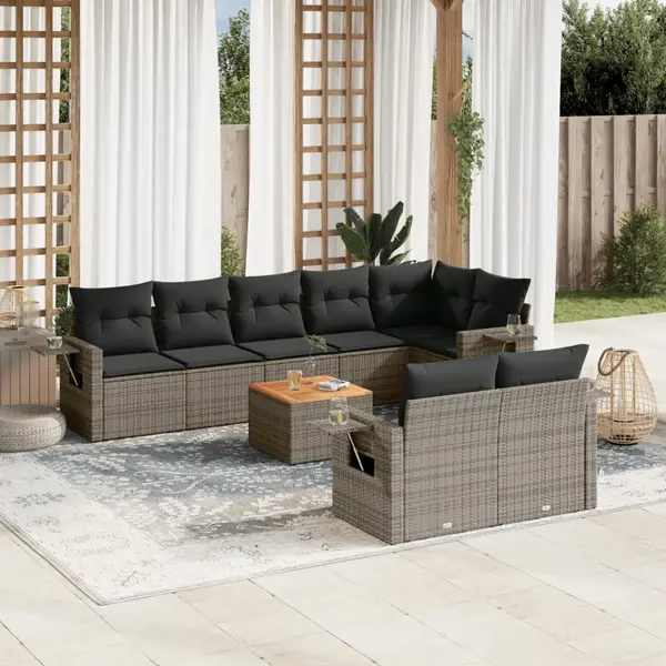Gossi set canapele de gradina, 9 piese, cu perne, gri, poliratan