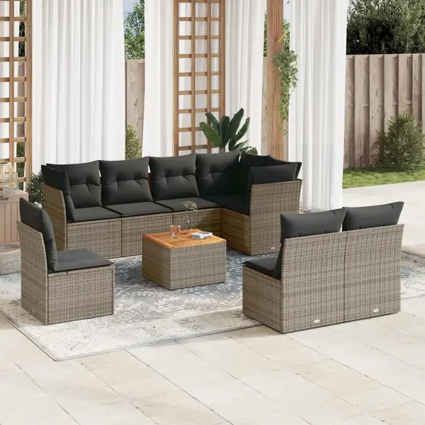 Gossi set canapele de gradina, 9 piese, cu perne, gri, poliratan